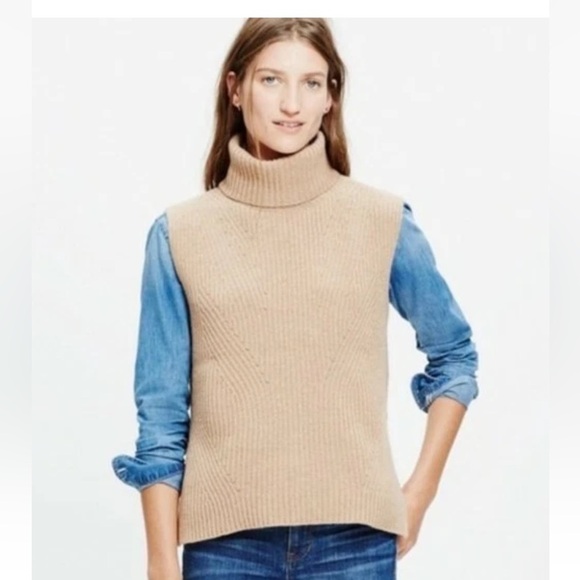 Madewell tan light brown 100% Merino Wool sleeveless turtleneck sweater Small - Picture 1 of 8